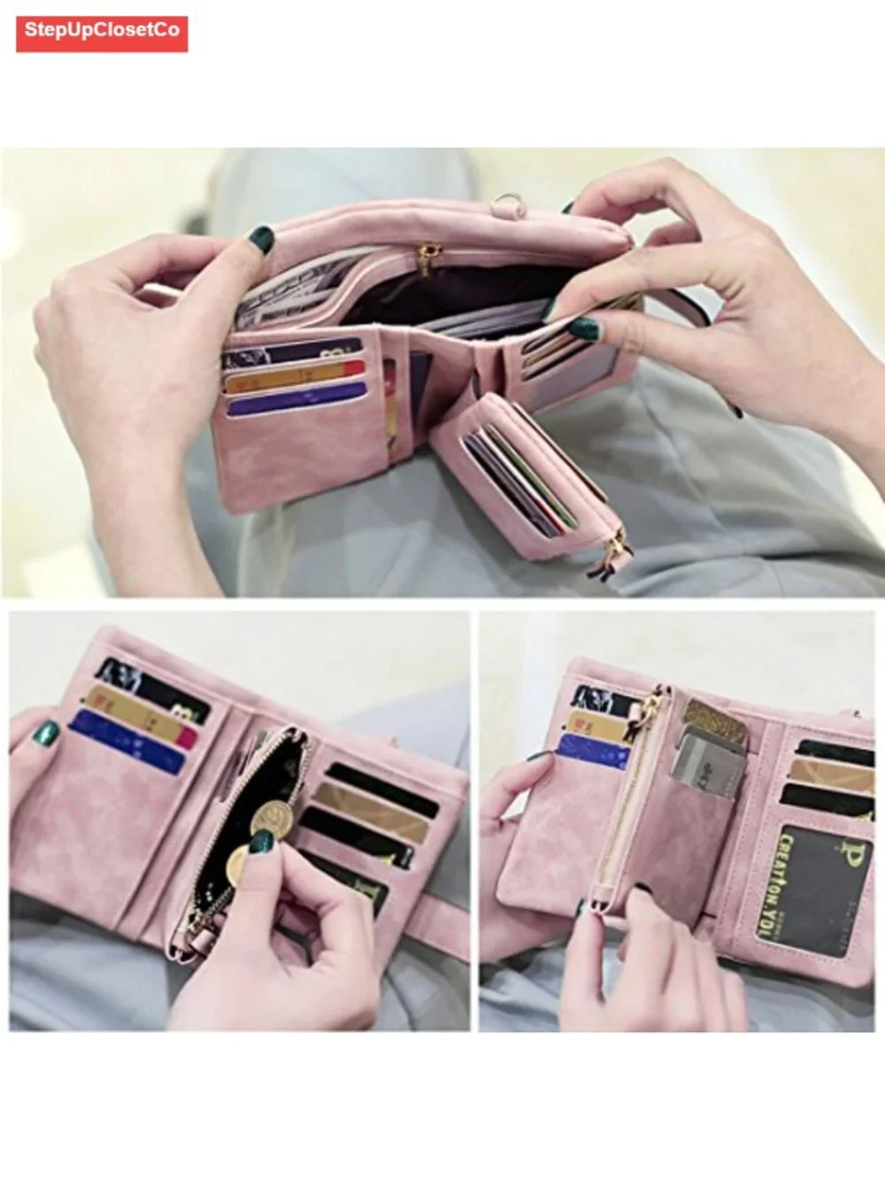 Soft PU Leather Trifold Wallet with Wristlet Strap, RFID Blocking, Large